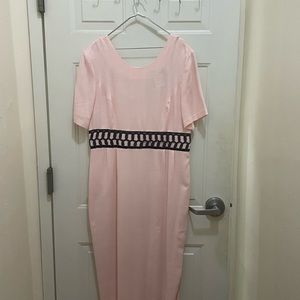 Vintage Sunshine Starshine, pink dress size 14, with navy blue embroidered waist